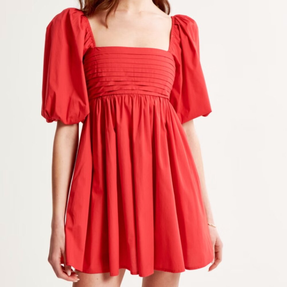 Abercrombie & Fitch Red Puff-Sleeve Mini Dress
